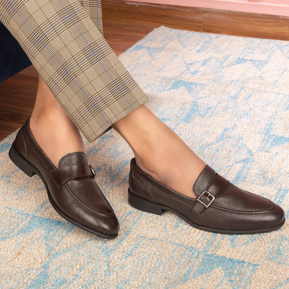 Brown leather loafers