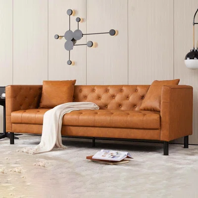 Cognac Chesterfield leather sofa
