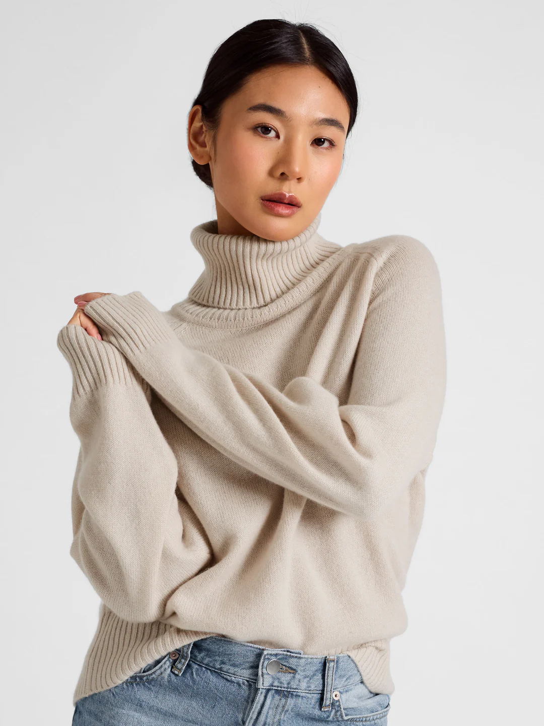 Cream cashmere crewneck sweater
