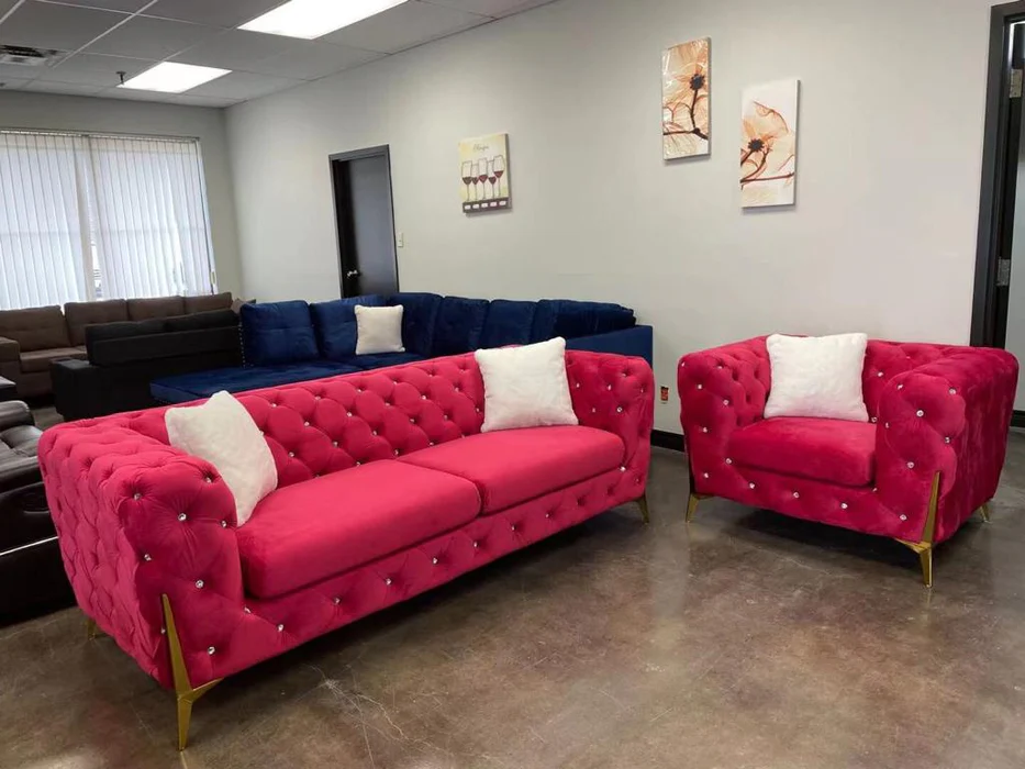 Red Velvet Sofa